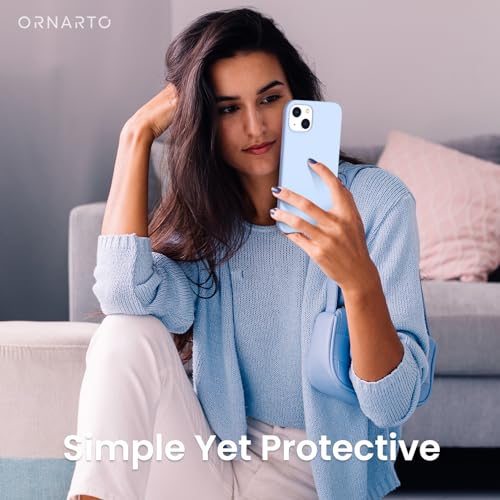 Image of ORNARTO Compatible with iPhone 13 Case 6.1, Slim Liquid Silicone 3 Layers Full Covered Soft Gel Rubber Phone Case Protective Cover 6.1 Inch-Baby Blue