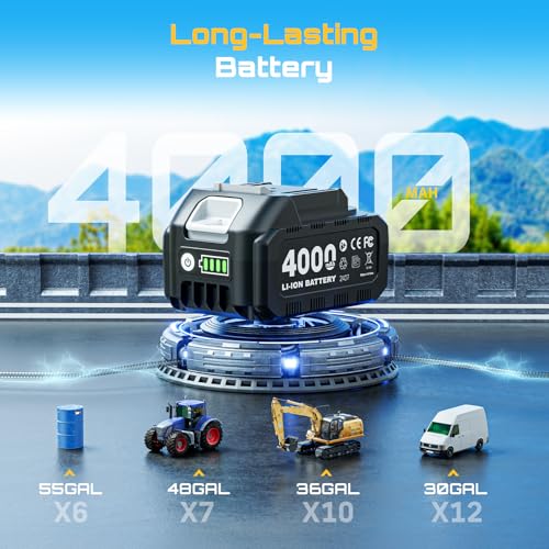 Image of SEESII Diesel Transfer Pump Battery Powered: 12GPM Cordless Electric Fuel Transfer Pump Kit w / 4.0Ah Battery & Auto-Stop Nozzle, 2 Hoses & Filter for Diesel Kerosene Portable Fueling on Farm Boat Home