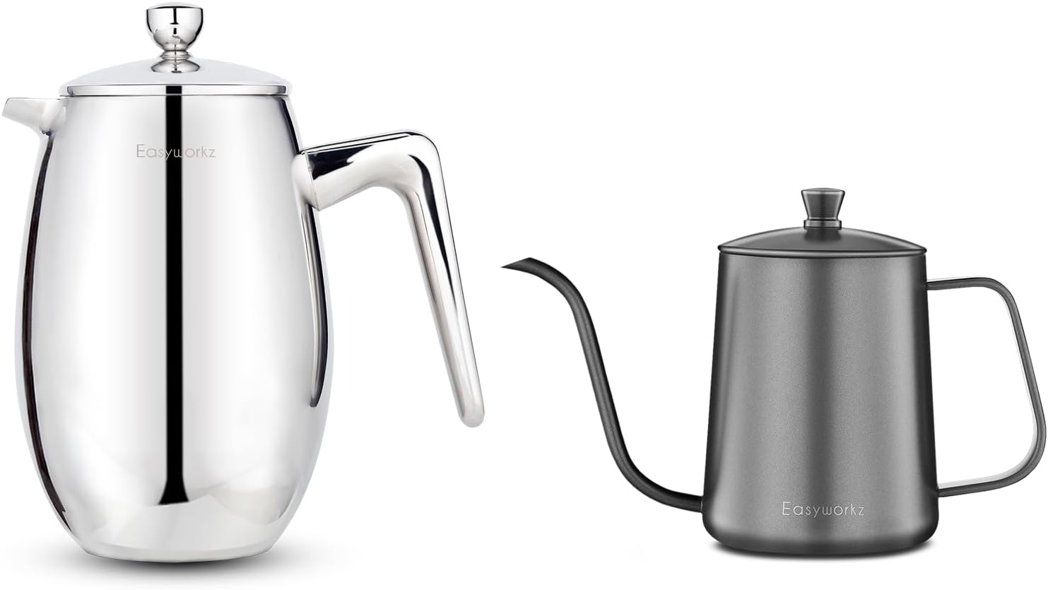 Easyworkz Nando French Press 23 oz, Bundled Gage Gooseneck Pour Over Coffee Kettle 12 oz Stainless Steel Hand Drip Coffee Pot With Long Narrow Spout