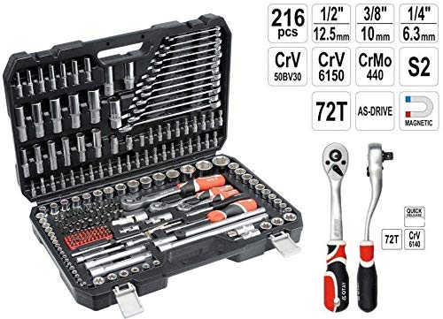 Image of Yato YT-38841 Socket Set 1 /4 inch, 3 /8 inch & 1 /2 inch 215Pcs|Socket Wrench Set|Socket Cover|Socket Set Tool Box|Power Tools|Home Tools|Industrialtools|Mechanical|Automotive|Chrome finished|AS-DRIVE|CrV 50BV3, Steel
