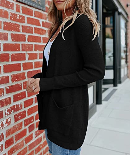 MEROKEETY Women's 2025 Fall Open Front Waffle Knit Cardigan Long Sleeve Cozy Knit Sweaters with Pockets3