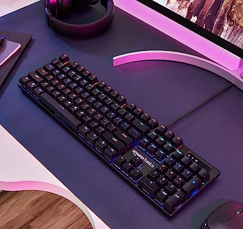 Image of amazon basics Wired Gaming Mechanical Keyboard with Outemu Blue Switches and Rainbow LED | Anti-ghosting Keys |8 Gaming Modes