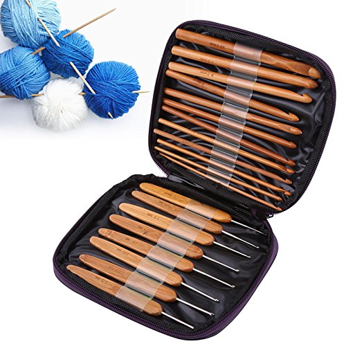 Ganchos de crochê de madeira, 20 Pcs Agulhas de gancho de crochê de bambu Knit Weave Craft Wire Sewi
