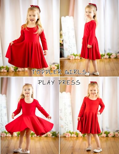 image for Arshiner Girls ' Cotton Long Sleeve Twirly Skater Party Dress, Red, 16