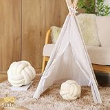 Sioloc Weicher Knotenball Kissen, Knotenkissen Wohndekoration Plüschkissen, Handgefertigtes Rundes Plüschknotenkissen für Stuhl Sofa Bett (20cm, Elfenbein)