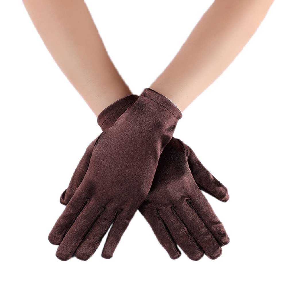 Duories Classic Women's Gloves Short, Elastic Elegant 1920s Style Evening Gloves Satin Gloves Gothic Opera Party Wedding Bridal Gloves for Festive Fancy Dress Costumes Carnival Coffee — image 1