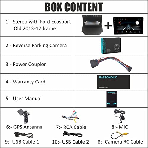 Image of 9 Inches Advanced Car Radio Receiver Android 10 System for Ford Old Ecosport with 2GB /16GB RAM & ROM, Gorilla Glasses /Full HD Display /WiFi /GPS /SWC and HD Parking Camera (Old Ecosport) /CP
