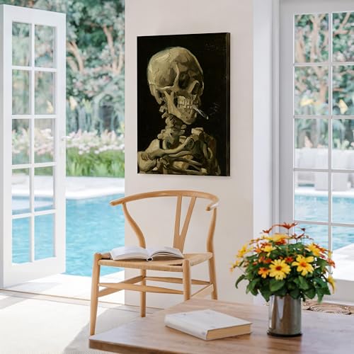 Image of Poster Master Van Gogh Canvas - Retro Skull of a Skeleton with Burning Cigarette Print - Skeleton Art - Gift for Men, Women - Decor for Bedroom, Living Room, Office - Available in 8x10 to 30x40