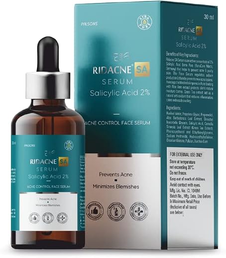 RIDACNE SA SERUM WITH SALICYLIC ACID 2%, ALOE VERA &amp; GREEN TEA EXTRACT - Acne Control Face Serum | Reduces Blackheads and ...