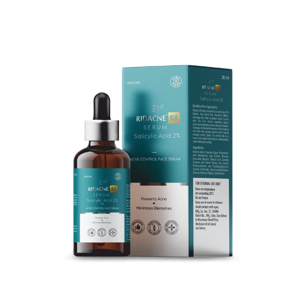 RIDACNE SA SERUM WITH SALICYLIC ACID 2%, ALOE VERA & GREEN TEA EXTRACT - Acne Control Face Serum | Reduces Blackheads and ...