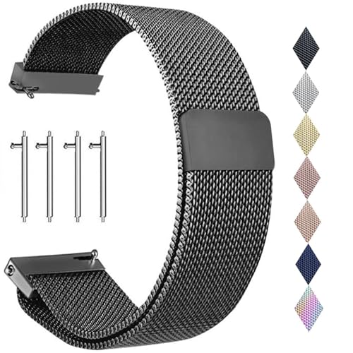 PDSQL Edelstahl Mesh Uhrenarmband, Metall Ersatz Armband Edelstahlarmband mit Magnetverschluss Smartwatch Schnellverschluss Watch Uhren Ersatzband Für Damen Herren (Schwarz, 20mm)