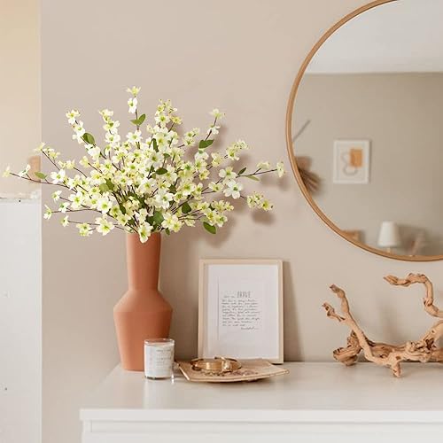 Miniatura 7 de Flores artificiales, tallos de flores, flores de seda de cornejo, arbusto de cornus falso para decoración del hogar, centros de mesa, 8 unidades