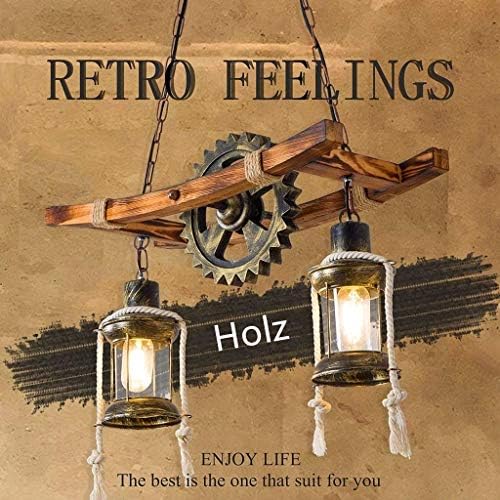 Pendant Lights Wood Vintage Chandeliers Height Adjustable E27 Illuminant Hanging Lamp Glass Lampshade Pendant Lightshade Industrial Retro for Living Room Dining Table Kitchen Bar Ceiling Light