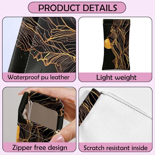 Image of 2 PCS Glasses Case Eyeglass Sunglasses Pouch Squeeze Portable Bag Soft Leather with Cleaning Cloth Women Men Girls-Purple Sunset