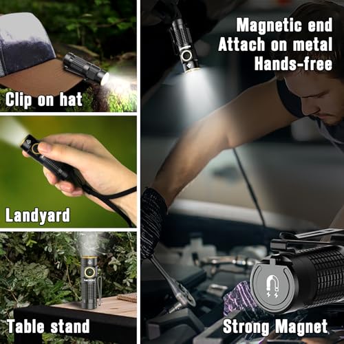 Image of NICRON 1200 Lumens EDC Flashlight with Magnet, Type-C Rechargeable Pocket Light Compact High Lumens Handheld Light, C1 Mini Flashlight 7 Modes for Outdoor Camping, Hiking (Black)