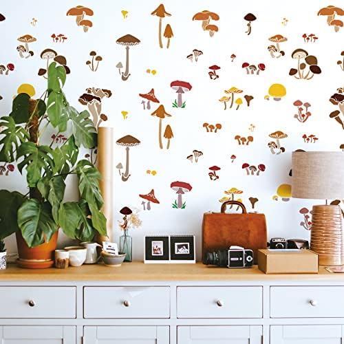 INFUNLY 6pcs Mushroom Wall Stencils for Painting 11.7x8.3 Tile Stencil Set Reusable Plastic Wall Stencils Template for Painting on Wood Wall Furniture Floor Tiles Fabric DIY Home Decor