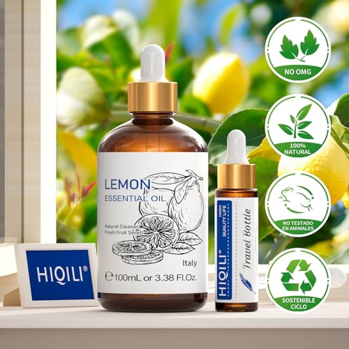 HIQILI Aceite Esencial De Limón 100 Ml, Limpieza Del Hogar, Purificación Del Aire, Cuidado De La Piel, Se Puede Añadir A Limpiadores, Sprays Y Lociones Corporales Uso - 3.38 Fl Oz - imagen 9
