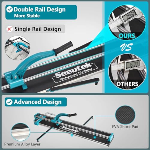 Seeutek Tile Cutter, 48 inch Professional Manual Porcelain Ceramic Tile Cutter, Double Rails Design Tile Cutter Tool, with Extra Tungsten Cutting Wheel and Laser Positioning by Seeutek - Image 3