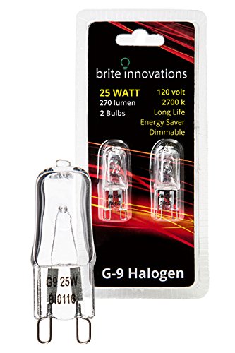 Brite Innovations G9 Halogen Bulb, 25 Watt – 2 Pack – Energy Saving - Dimmable - Soft White 2700K - 120V - Q40, Cl, T4 Jd Type, Clear Light Bulb #TOP4