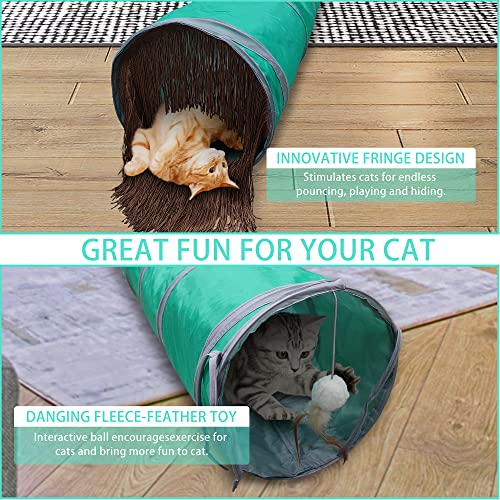 Petest Cat Tunnel For Indoor Cat Collapsible Cat Play Tube With Play Ball And Fringe, Interactive Pet Crinkle Tunnel For Kittens, Length 47 Inch, Diameter 9.7 Inch #TOP2