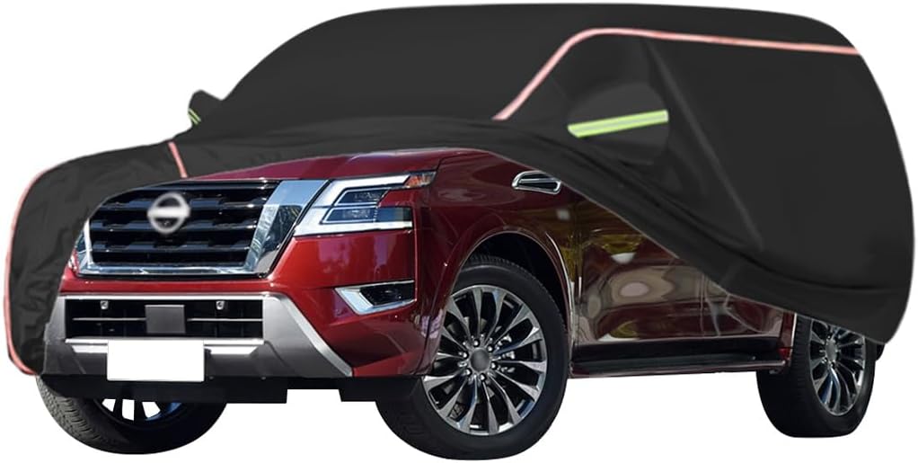 WOLWES Car Cover are Suitable for Nissan Patrol GR/DI/S/SVE All-Weather Windproof, Snowproof, Rainproof, UV-Protected and Breathable All-Season Universal with Side Door Zip Oxford Cloth Car Cover (Co