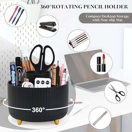 Cute Stationery Set, 13 in 1 Office Supplies & Desk Accessories for Women with Stapler & Staples Set, Pencil Holder, Tape Dispenser, Scissors, Clips, Ruler, Gift for Teachers, Students, Girls (Black) - Image 3