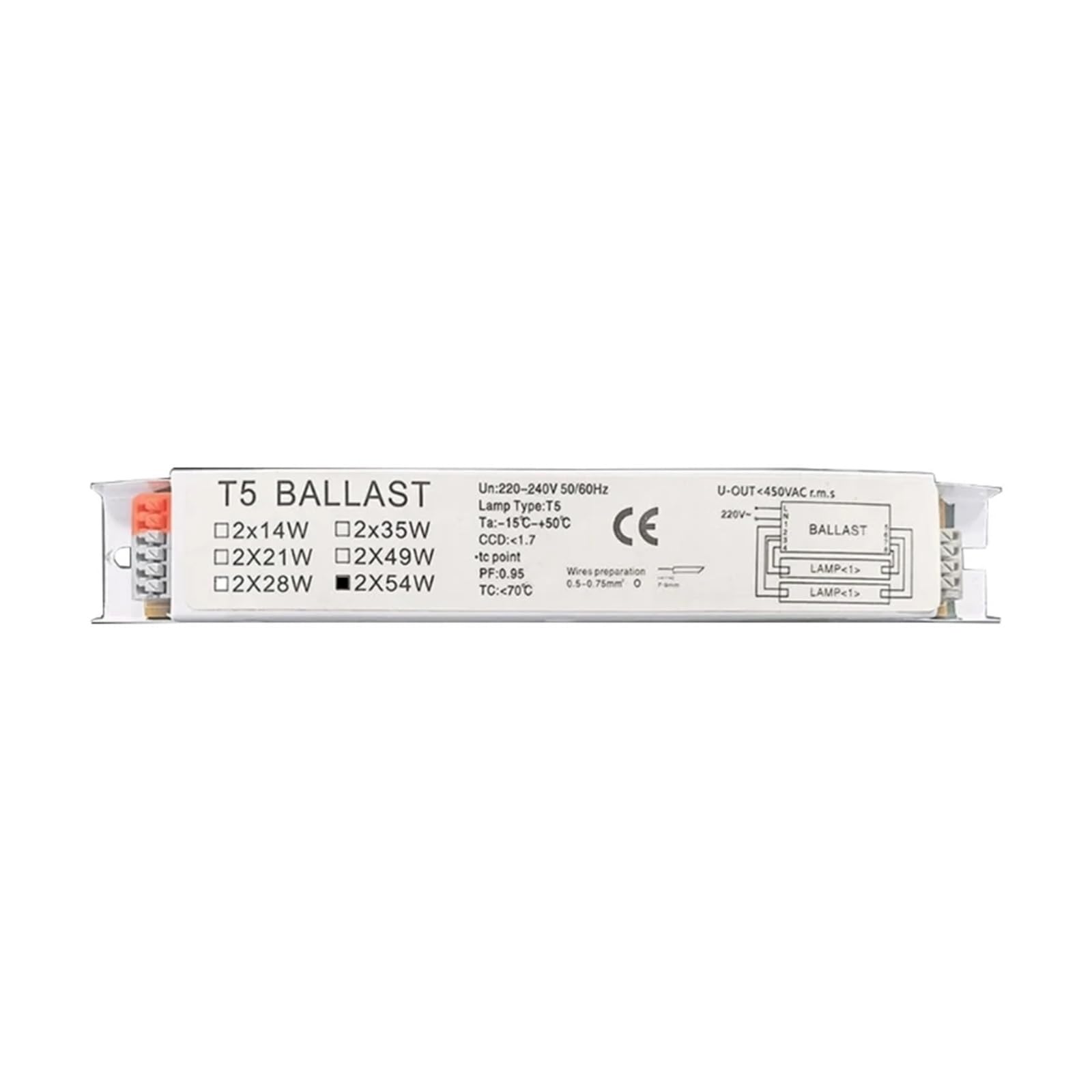 Balasto electrónico T5 de 220-240V para 1 o 2 lámparas de 14-54W
