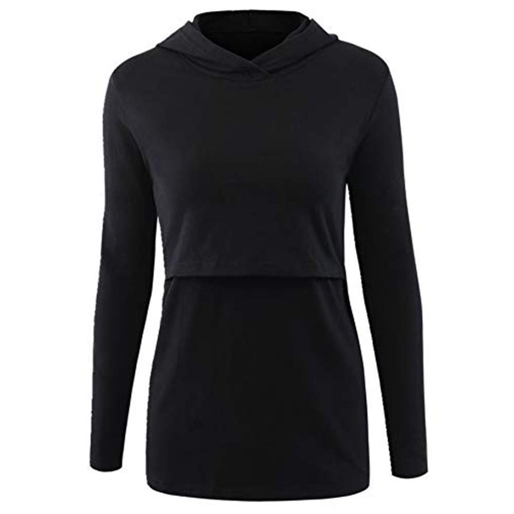 Kobiety ubrania dla kobiet w ciąży karmiąca bluza z kapturem długie rękawy odzież na co dzień karmiące ubrania bluzki, Czarny, L