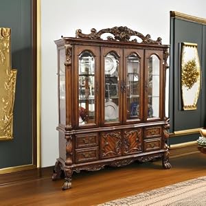 Acme Dresden 4 Door Hutch and Buffet with 4 Drawers in Cherry Oak