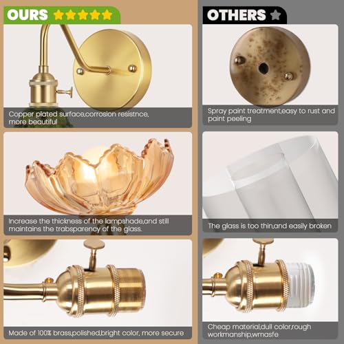 Image of Vintage Glass Sconces, Battery Operated Wall Light with Remote, Rechargeable Wall Sconces RGB, No Socket Required, Easy to Install, Vintage Wall Sconce for Bedroom, Hallway, Aisle