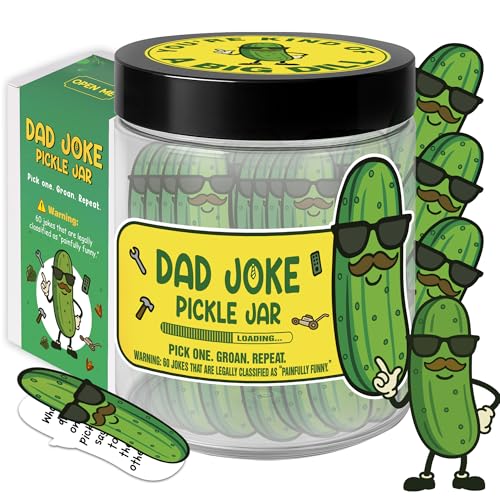 60 Dad Jokes Pickle Cards Jar, Dill-lightful Gift for Father or Family, Birthday Gift for Dad from Son, Daughter, Make Dad Laugh, Best Fun Gifts for Father, Husband, Men