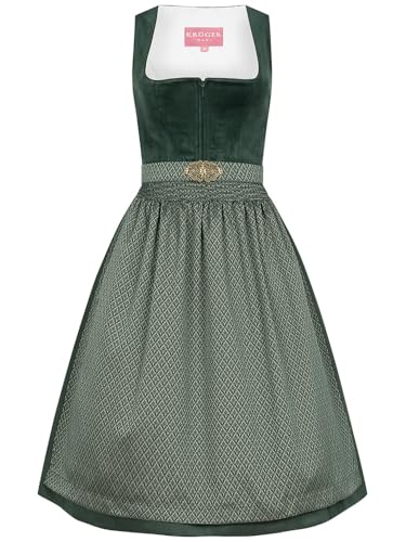 Krüger Dirndl Alisha 70cm Länge Knielang dunkelgrün | Elegantes Samt-Dirndl mit Schlichter Dirndlschürze | Damen (DE/NL/SE/PL, Numerisch, 42, Regular, Regular, d.grün)