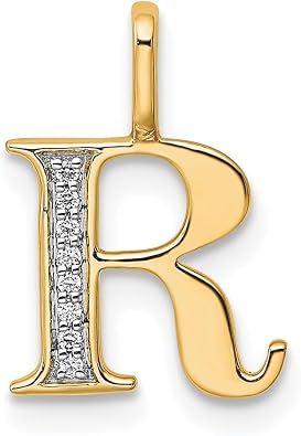 14k Yellow Gold Initial R Pendant Necklace for Women with Diamond Accented Vertical Bar, Polished Block Serif Letter Charm, Modern Monogram Jewelry, Elegant Alphabet Identity Necklace