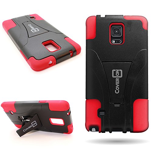 Samsung Galaxy Note 4 Hybrid Case by CoverON® Dual Layer Kickstand Cover Phone Case for Samsung Galaxy Note 4 [Soft Red Silicone Gel + Hard Black Plastic Shell]