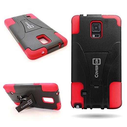 Samsung Galaxy Note 4 Hybrid Case by CoverON® Dual Layer Kickstand Cover Phone Case for Samsung Galaxy Note 4 [Soft Red Silicone Gel + Hard Black Plastic Shell]