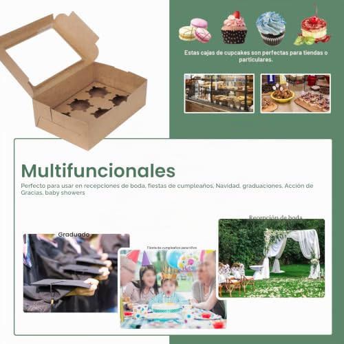 Miniatura 5 de Fippy 20 Cajas Para Cupcakes Con 6 Agujeros Y Ventana - Cartón Para Pasteles, Pequeñas Cajas De Pastelería Para Galletas, Postres - Papel Kraft