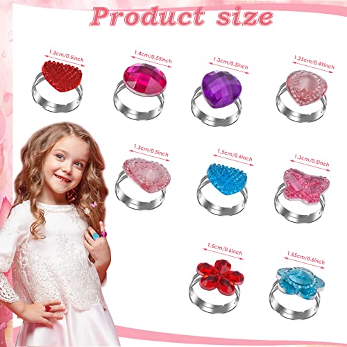 Abeillo 9 Stück Mädchen Ringe, Verstellbare Prinzessin Verkleiden Edelstein Ring, Dress Up Ring Set für Mädchen Schmuck Geburtstagsgeschenk