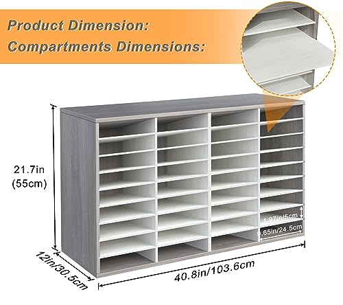 TQVAI Wood Adjustable Literature Organizer, 36 Slots Mail Sorter, Desktop Paper Storage Organizer, Classroom Keepers Mailbox, Mail Center for Home & Office, Retro Grey/White - Thumbnail 7
