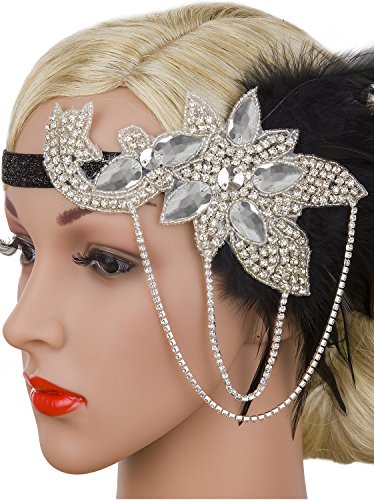 Vijiv Silver Black 20S Headpiece Vintage 1920S Headband Flapper Great Gatsby #TOP2