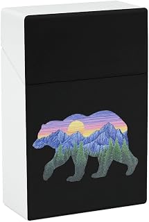 Sunset Bear Cigarette Case for Men Women Flip Open Cigarette Box Holder for Travel Party