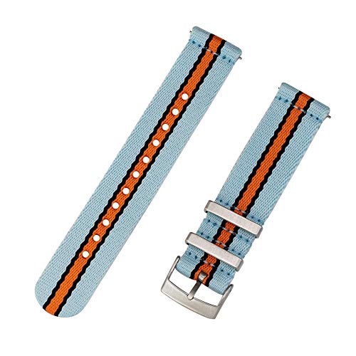 Clockwork Synergy - Seat Belt 2.0 NATO Watch Bands - Brushed Steel Buckle - Light Blue/Black/Orange, 22mm - Comfortable Watch Straps