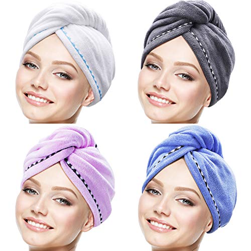 Tatuo 4 Pieces Microfiber Hair Towel Wrap Turbie Hair Towel Twist Head Wrap Hair Turban Cap Quick Dry Microfiber Head Towel for Women Girl