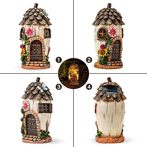 Aiiny Large Garden Fairy Statues With Solar Light 12 In, Pinecone Roof Fairy Houses Indoor Outdoor Statues Sculpture Figurine Light With Sunflower Ladybug Butterfly Lawn Ornament Gift #TOP6