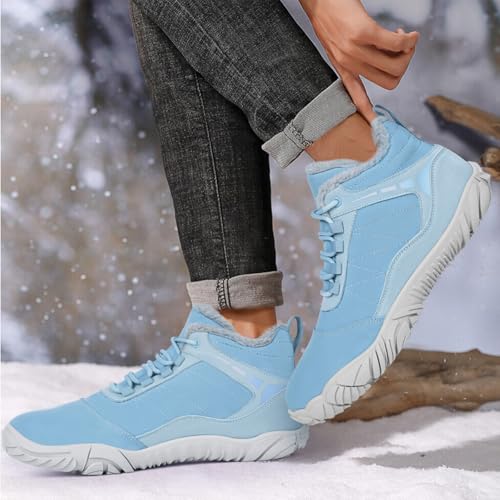 Image of Hike Winter Footwear Barefoot Boots Mens Womens, Waterproof Winter Snow Boots, Warm Ankle Booties, Wide Toe Barefoot Hiking Boots, Non-Slip Zero Drop Sole Hike Shoes for Hiking Walking Outdoor