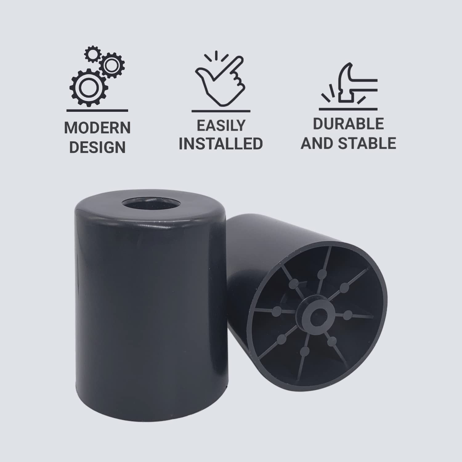 SKIR'CO 8 pcs Black Plastic Furniture Legs, Height 60 mm, Round Furniture Feet, Diameter 50 mm, Screws Included - Image 3