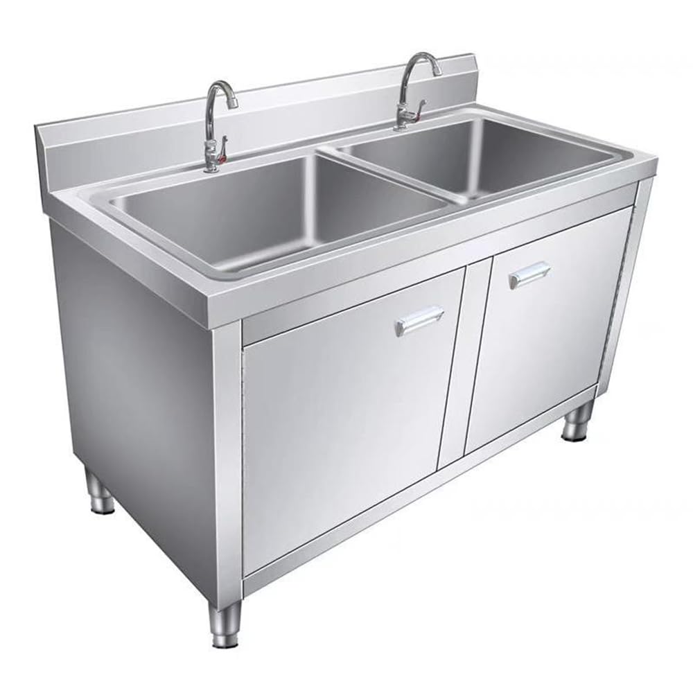 Waschbecken, Spülbeckenschrank für die Garage, Doppelspülbecken aus Edelstahl für gewerbliche Küchen mit Wasserhahn, großer Spülbeckenschrank mit verstellbaren Füßen für Wäsche, Hauswirtscha