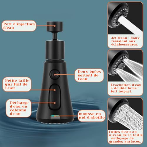 Robinet cuisine mitigeur évier douchette extensible noyau rotatif - 6