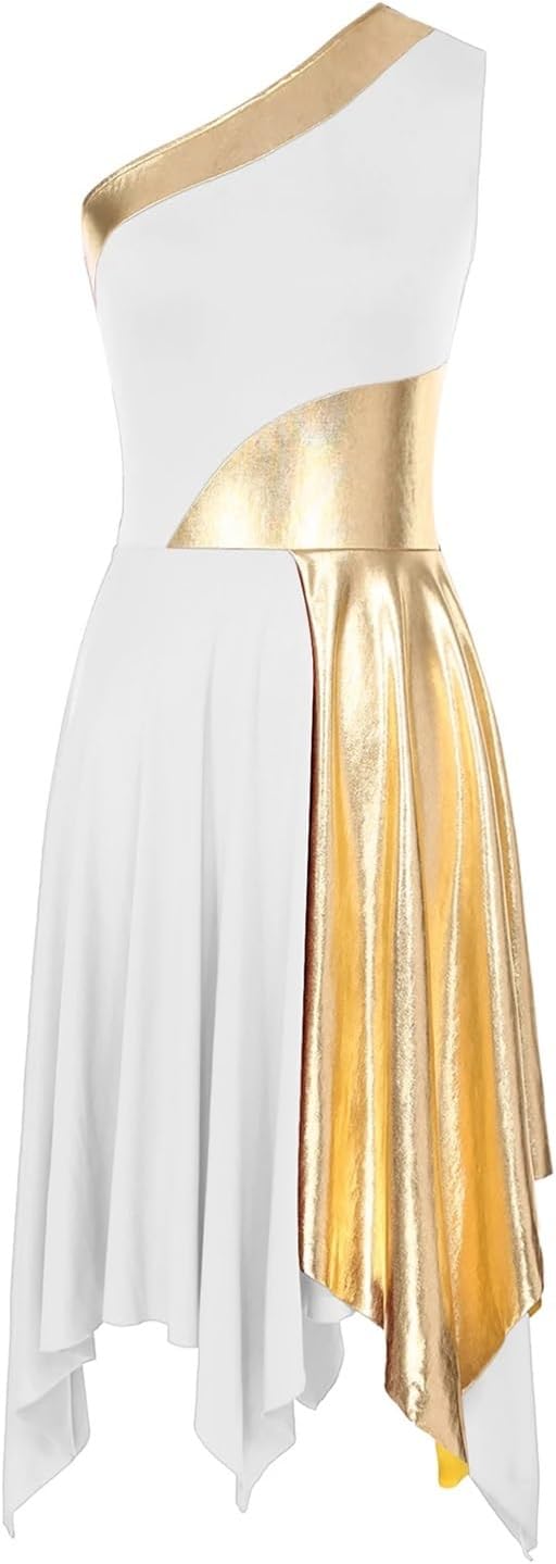 Praise Dance Dress Womens One Shoulder Ballet Lyrical Tank Dance Dress Liturgical Church Praise Tunic