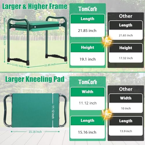 Image of TomCare Garden Kneeler and Seat 11.12 inch Wider Larger Soft Kneeling Pad Garden Bench with 2 Large Tool Pouches Heavy Duty Garden Stool Foldable Tools Gardening Gifts for Women Men Gardeners