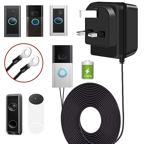 Doorbell power transformer 24V 500MA AC230-240V to AC24V ring doorbell adapter compatible with visual doorbell and thermostat (with 8M extension cable)